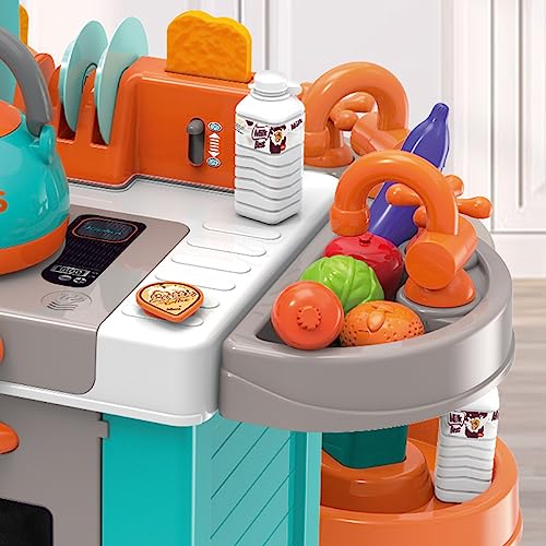 Toddler Play Kitchen- Kitchen Playset Pretend Food - Toy Accessories Set w/Real Sounds & Light, Play Sink, Cooking Stove with Steam, Toddlers Kids 34 inch, Girls & Boys 3+ Years
