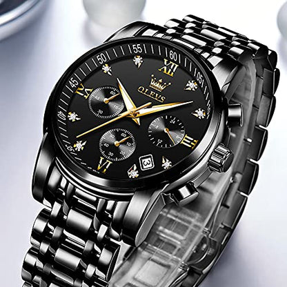 OLEVS Watch Men Watches Fashion Black Luxury Waterproof Multiple Dials Multifunction Watch Waterproof Watch Luminous for Men with Date Watches for Men Black Watch for Men