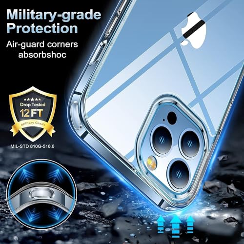 AEDILYS Shockproof for iPhone 13 pro Case,[ Non-Yellowing][15FT Military Grade Drop Protection] [Scratch-Resistant], Slim Non-Slip iPhone 13 pro Phone Case, 6.1'' Transparent