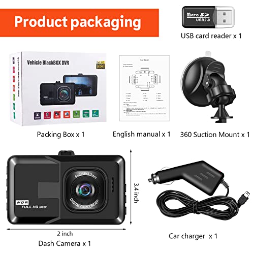 Dash Cam, Dash Camera for Car,3 Inch LCD Screen, 1080P Full HD Car Dashboard Recorder, 120° Wide Angle Dashcam, Gravity Sensor, WDR, Loop Recording, Motion Detection