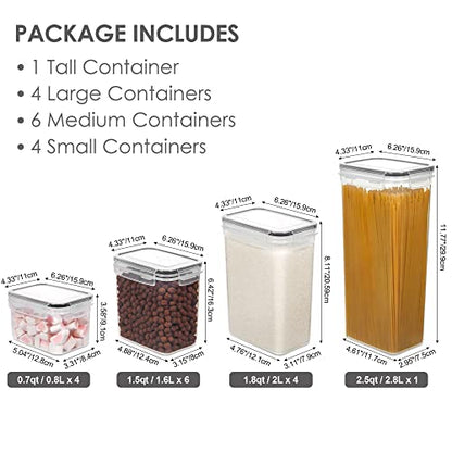 Vtopmart Airtight Food Storage Containers Set with Lids, 15pcs BPA Free Plastic Dry Food Canisters for Kitchen Pantry Organization and Storage, Dishwasher safe,Include 24 Labels, Black