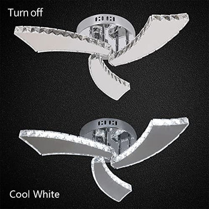 Deckrico Crystal Chandelier Modern 3-Light LED Ceiling Lamp Flush Mount Ceiling Light Fixture for Foyer Living Room Dining Room Bedroom Hallway (Cool White)