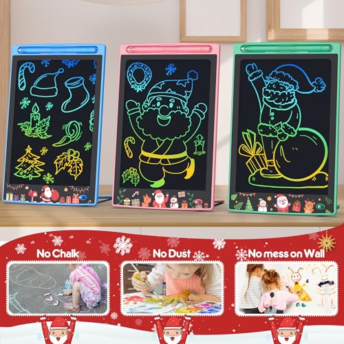 FLUESTON Toys LCD Writing Tablet Toddler,Toys for Boys Girls 3 4 5 6 7 8year,8.8 Inch 3pcs in 1 Pack Drawing Pad Toy Christmas Birthday Gifts for Kids,Drawing Tablet Doodle Board Cute Christmas Theme