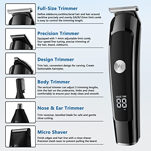 AMULISS Beard Trimmer for Men, Hair Clipper Trimmer for Men, Waterproof Mens Beard Grooming Kit, Cordless Barber Clippers for Hair Cutting with Nose Trimmer, Electric Razor, Body Shaver
