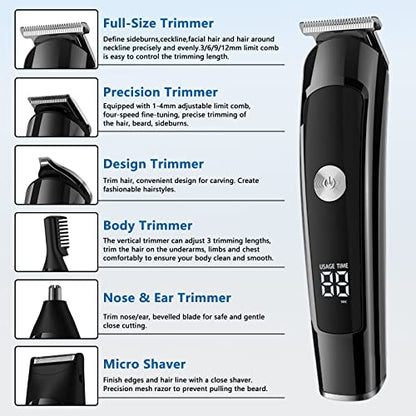 AMULISS Beard Trimmer for Men, Hair Clipper Trimmer for Men, Waterproof Mens Beard Grooming Kit, Cordless Barber Clippers for Hair Cutting with Nose Trimmer, Electric Razor, Body Shaver