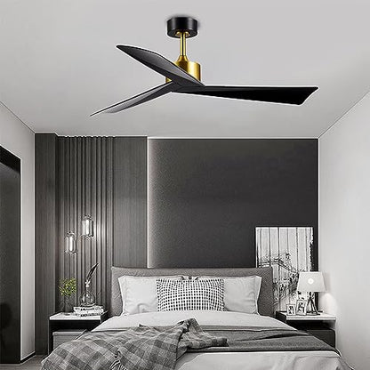 ANFERSONLIGHT 52-Inch Indoor Ceiling Fan with Remote Control, 3-Blades, Reversible Silent DC Motor - Black Finish for Bedroom, Living Room and Dining Room Fan/Light