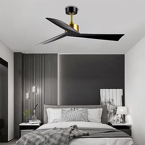 ANFERSONLIGHT 52-Inch Indoor Ceiling Fan with Remote Control, 3-Blades, Reversible Silent DC Motor - Black Finish for Bedroom, Living Room and Dining Room Fan/Light