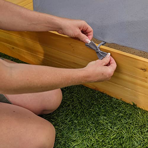 KidKraft Wooden Backyard Sandbox with Built-in Corner Seating and Mesh Cover, Kid's Outdoor Furniture, Honey, Gift for Ages 2-8
