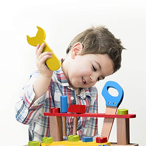 SainSmart Jr. Wooden Bench Wooden Workbench with Tools for Toddlers, Kids Creative Wooden Building Set Construction Toy for 3+ Years Old and up