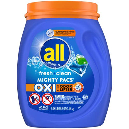 Add 3 To Your Cart! all Laundry Detergent Pacs, Fresh Clean Oxi plus Odor Lifter, 180 Count (packaging may vary)