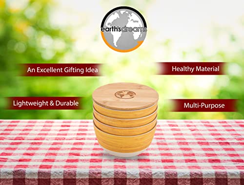 Earths Dreams [18 Piece] Dishes Set for 4 - Reusable Melamine Dinnerware Set - Elegant Bamboo Design Plates and Bowls Sets w/ 1 Bonus Lid & Saucer - Conveniently Dishwasher Safe - Dinnerware Set For 4
