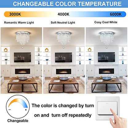 DSLITING Crystal Chandelier for Living Room Modern LED Chandelier Crystal Flush Mount Ceiling Light Crystal Chandelier for Bedroom Hallway Dinning Room Chandelier,Multicolor