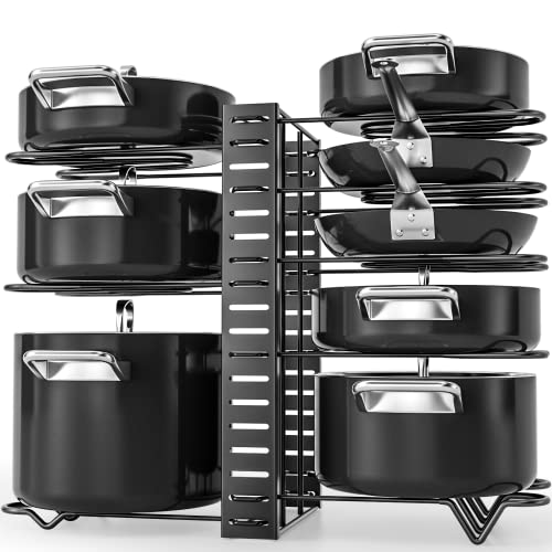 G-TING Pot Rack Organizers, 8 Tiers Pots and Pans Organizer for Kitchen Organization & Storage, Adjustable Pot Lid Holders & Pan Rack for Kitchen, Lid Organizer for Pots and Pans With 3 DIY Methods…
