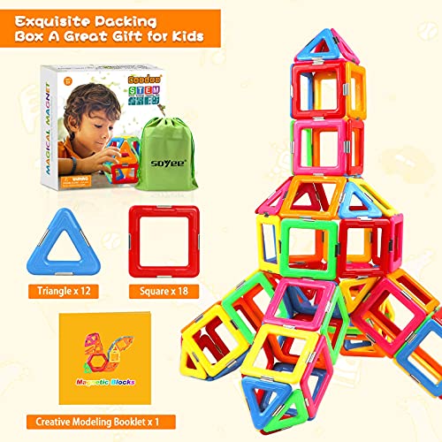 Upgraded Magnetic Blocks Tough Tiles STEM Toys for 3+ Year Old Boys and Girls Learning by Playing Games for Toddlers Kids, Compatible with Major Brands Building Blocks - STARTER SET