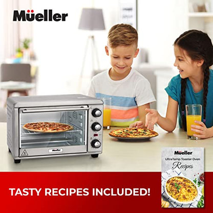 Mueller AeroHeat Convection Toaster Oven, 8 Slice, Broil, Toast, Bake, Stainless Steel Finish, Timer, Auto-Off - Sound Alert, 3 Rack Position, Removable Crumb Tray, Accessories and Recipes