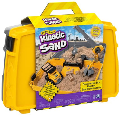 Kinetic Sand, Construction Site Folding Sandbox with Toy Truck and 2lbs of Play Sand, Sensory Toys, for Kids Ages 3 and up