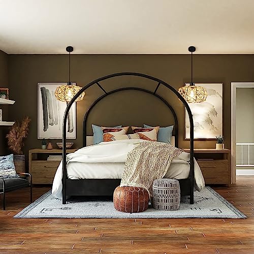 uznhty Rattan Pendant Lights Kitchen Island Woven Boho Chandelier Farmhouse Hanging Lighting Hemp Rope Adjustable Semi Flush Mount Ceiling Light Rattan Light Fixture for Dinning Room Bedroom Hallway