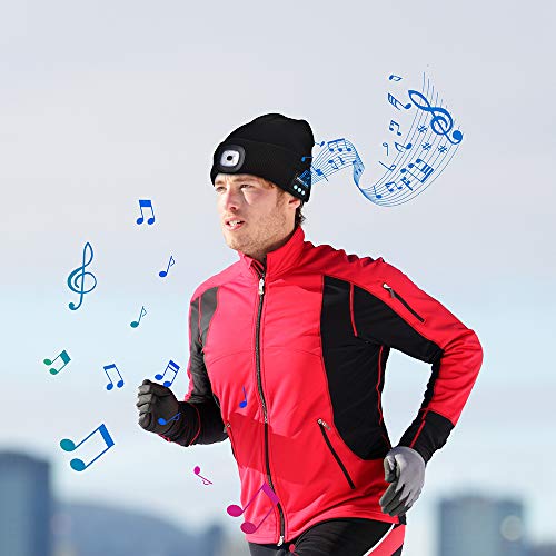 Etsfmoa Unisex Bluetooth Beanie Light Wireless Headphones Gifts for Men Dad Black