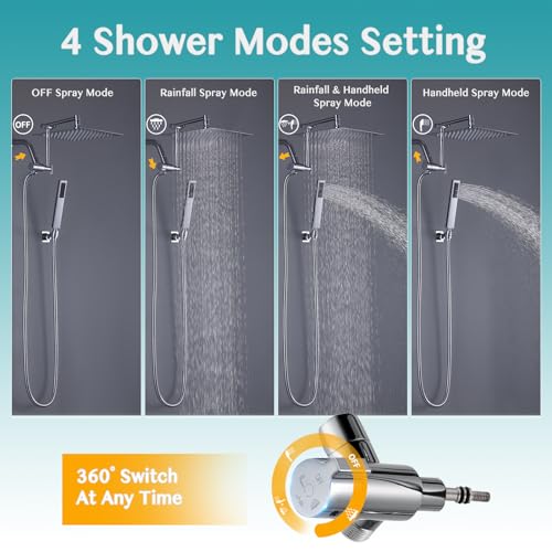 All Metal Rain Shower Head with Handheld Combo, 10'' High Pressure Rainfall Shower Head Sprayer, Handheld Shower Head with Shower Holder, Adjustable Extension Arm, Bathroom Upgrade, Polished Chrome