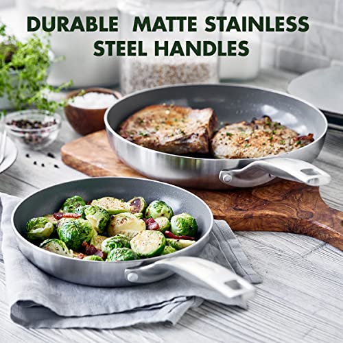 GreenPan Chatham Tri-Ply Stainless Steel Healthy Ceramic Nonstick 12 Piece Cookware Pots and Pans Set, PFAS-Free, Multi Clad, Induction, Dishwasher Safe, Oven Safe, Silver