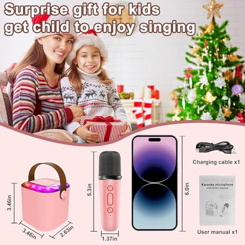 Mini Karaoke Machine for Kids - Portable Bluetooth Speaker, with 1 Wireless Microphone for Party Kids Birthday Gift, Suitable for 4 5 6 7 8 9 10 Years Old and Above Girls Birthday Gift