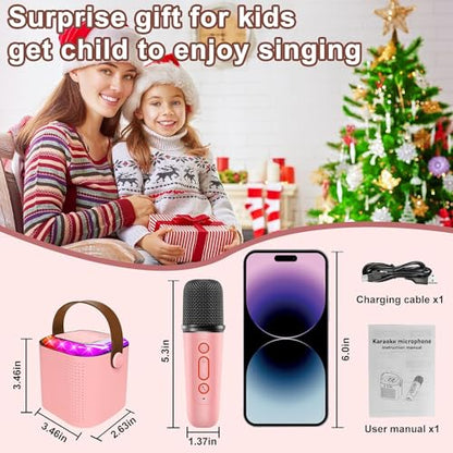 Mini Karaoke Machine for Kids - Portable Bluetooth Speaker, with 1 Wireless Microphone for Party Kids Birthday Gift, Suitable for 4 5 6 7 8 9 10 Years Old and Above Girls Birthday Gift
