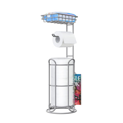 Silver Toilet Paper Holder Stand Bathroom Tissue Holder Free Standing Magazine Organizer Storage Larger Rolls Phone Wipes