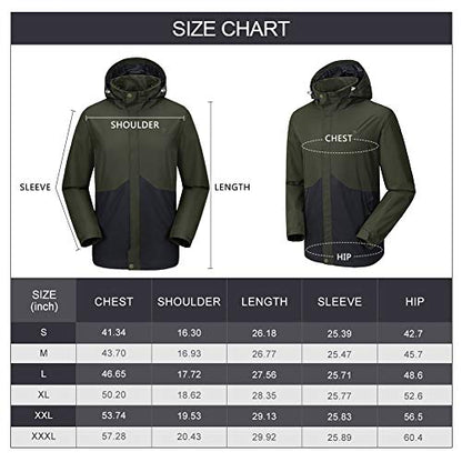 CAMEL CROWN Mens Waterproof Jacket Hooded Windbreaker Windproof Rain Coat Shell for Outdoor Hiking Climbing Traveling (Army Green, L)
