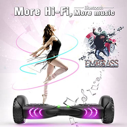 TOMOLOO Hoverboards for Kids Ages 6-12, 6.5" Two-Wheel All Terrain Off Road Hoverboard for Adults Hover Board All Terrain Bluetooth and LED with Music Speaker- colorful RGB light