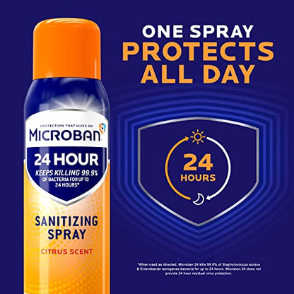 Microban Disinfectant Spray, 24 Hour Sanitizing and Antibacterial Sanitizing Spray, Citrus Scent, 2 Count (15oz Each) (Packaging May Vary)