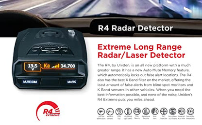 UNIDEN R4 Extreme Long-Range Laser/Radar Detector, Record Shattering Performance, Built-in GPS w/AUTO Mute Memory, Voice Alerts, Red Light & Speed Camera Alerts, Multi-Color OLED Display