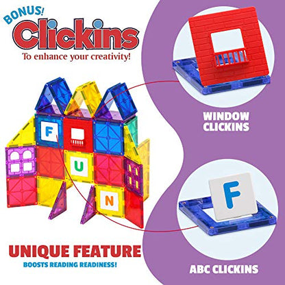Playmags 100-Piece Magnetic Tiles Building Blocks Set, 3D Magnet Tiles for Kids Boys Girls, Educational STEM Toys for Toddlers…
