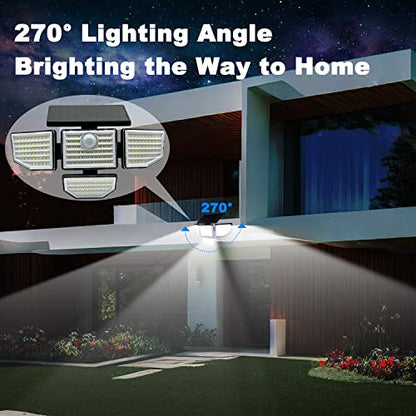 DAYBETTER Solar Powered Lights Outdoor - Motion Sensor Security Light with 4 Head 3 Modes Wall Floodlights IP65 Waterproof LED Flood Light for Outside Patio Garden Yard (2 Packs)