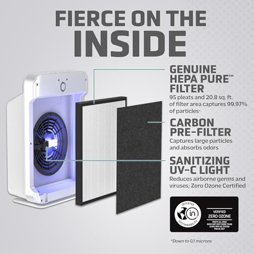 GermGuardian Air Purifier with HEPA 13 Filter, Removes 99.97% of Pollutants, Covers Large Room up to 1760 Sq. Foot Room in 1 Hr, UV-C Light Helps Reduce Germs, Zero Ozone Verified, 21", White, AC5900