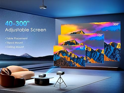Native 1080P 5G WiFi Bluetooth Projector 4K Support, 350 ANSI YOWHICK Outdoor Movie Projector with Screen and 300" Display, Video Projector Compatible w/iOS/Android/Win/TV/PS5, White