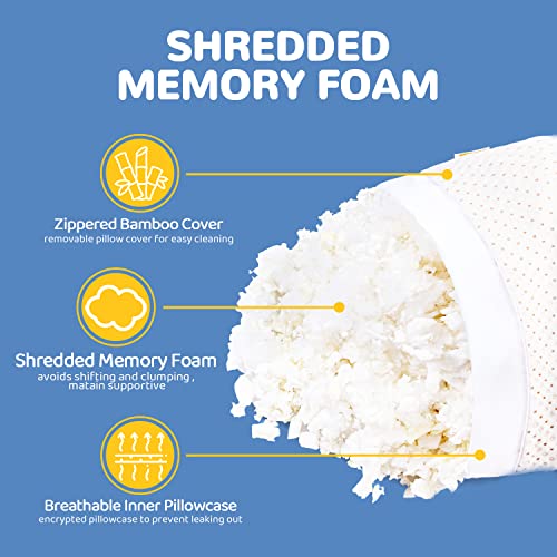 ELEMUSE Full Body Pillow for Adults - Shredded Memory Foam & Zippered Cooling Bamboo Cover - 20 x 54 Long Pillow for Sleeping - Bed Pillows for Side Sleeper