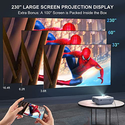 Projector with WiFi and Bluetooth, 5G WiFi Native 1080P 10000L 4K Supported, FUDONI Portable Outdoor Projector with Screen for Home Theater, Compatible with HDMI/USB/PC/TV Box/iOS and Android Phone