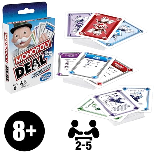 Monopoly Deal Quick-Playing Card Game for Families, Kids Ages 8 and Up and 2-5 Players