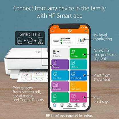 HP ENVY 6055e All-in-One Wireless Color Printer, with bonus 6 months free Instant Ink (223N1A), white