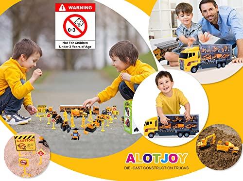 ALOTJOY Toys for Boys,25 Pcs Engineering Die-cast Construction Car Toddler Toys for 3 Year Old Boys Vehicles Gifts Kids Toys for Age 3 4 5 6 7 Year Old Boys