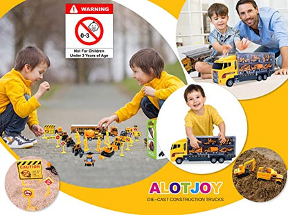 ALOTJOY Toys for Boys,25 Pcs Engineering Die-cast Construction Car Toddler Toys for 3 Year Old Boys Vehicles Gifts Kids Toys for Age 3 4 5 6 7 Year Old Boys