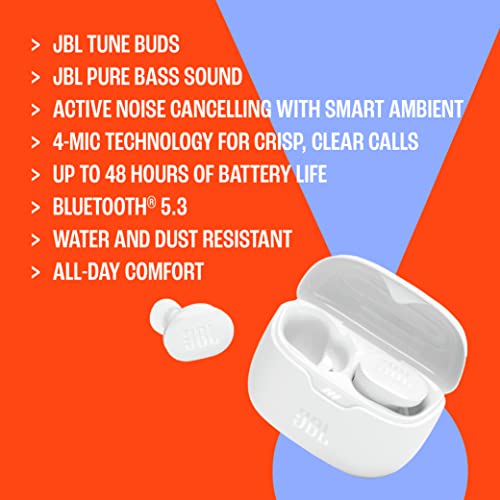 JBL Tune Buds - True Wireless Noise Cancelling Earbuds (White), Small