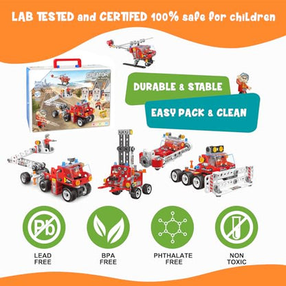 Aolew 187Pcs City Fire Brigade Building Block Set for Kids Ages 4-12,Erector Sets,STEM Building Toys for Boys Girls 4-6 5-7 8-10 10-12 Year Old,Fire Rescue Team,Creative Educational Engineering Kit
