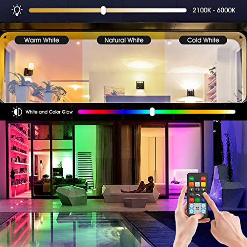Anerbili Wall Sconces Set of 2, Modern LED Wall Light Dimmable with Remote Control, White and Color Glow, Wall Mounted Sconces Lighting Hardwired for Living Room Bedroom Hallway 10W 700 Lumen