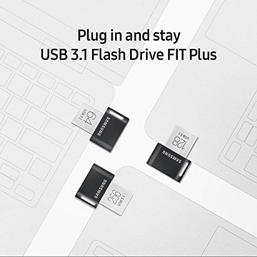 SAMSUNG FIT Plus 3.1 USB Flash Drive, 128GB, 400MB/s, Plug In and Stay, Storage Expansion for Laptop, Tablet, Smart TV, Car Audio System, Gaming Console, MUF-128AB/AM,Gunmetal Gray