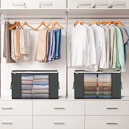 90L Large Storage Bags, 6 Pack Clothes Storage Bins Foldable Closet Organizer Storage Containers with Durable Handles Thick Fabric for Clothing, Blanket, Comforters, Bed Sheets, Pillows and Toys (Gray)