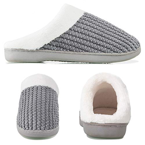 WateLves Women's Slippers Comfort Memory Foam Coral Fleece Slippers Plush Lining House Shoes for Indoor & Outdoor (Dark Gray, S)