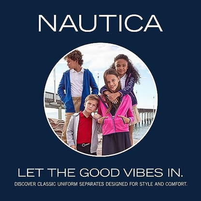 Nautica Young Mens Uniform Short Sleeve Stretch Pique Polo, White, 40/41