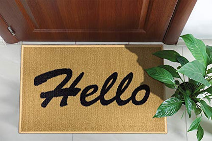 Machine Washable Hello Design Non-Slip Rubberback 2x3 Entry Doormats for Doorway, Entryway, Indoor Door Mat Front Door, Rugs For Entrance, 20" x 30", Beige