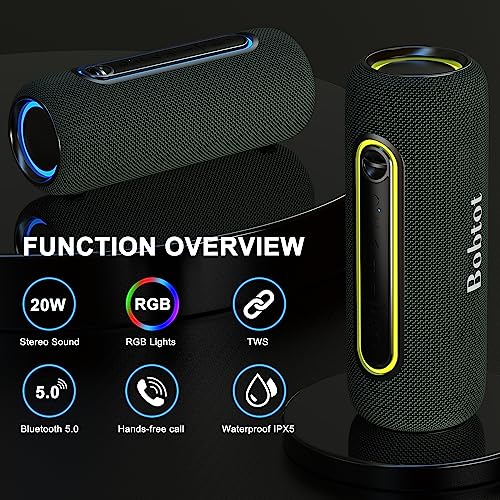 ADD 2 TO YOUR CART! Bobtot Portable Bluetooth Speaker Wireless Speaker, TWS Stereo Sound Bluetooth 5.0 Waterproof IPX5 Built-in Mic with RGB Lights for Home Indoors and Outdoors Party…